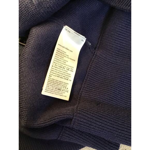 Calvin Klein Moto hoodie Full zip Sweater Faux Leather Shoulder Sz. XL Blue NWT - Picture 9 of 10